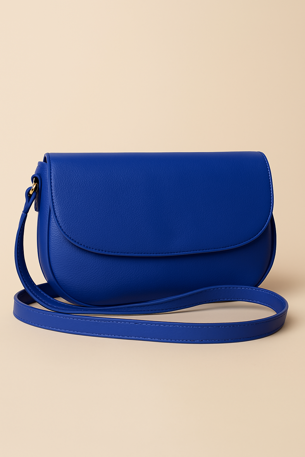 Blue leather crossbody handbag with adjustable strap